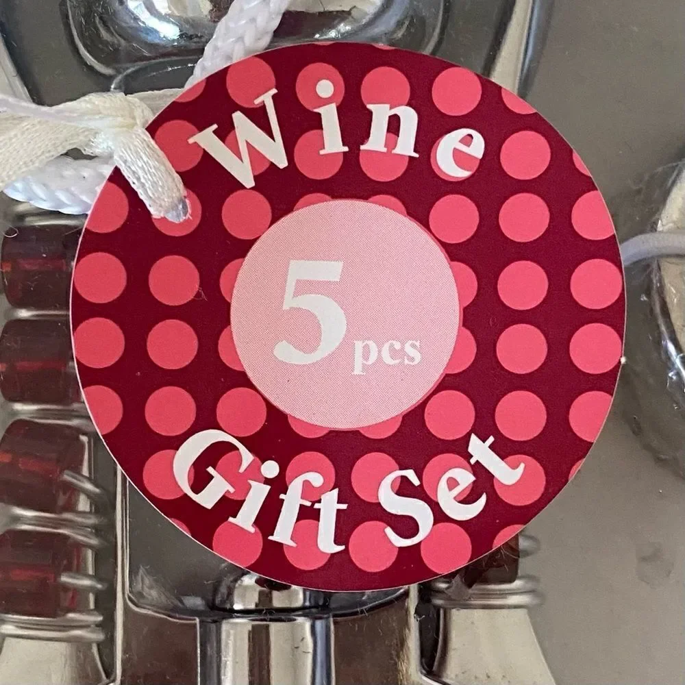 NWT New Wild Eye Designs Red & Silver 5 Piece Wine Gift Set. Holidays Christmas